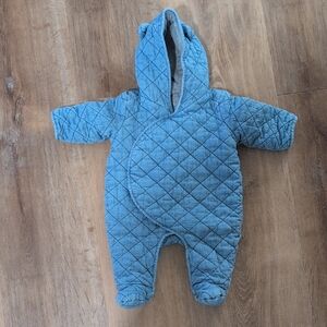 GAP 0-3M Quilted Blue Baby Bunting Suit